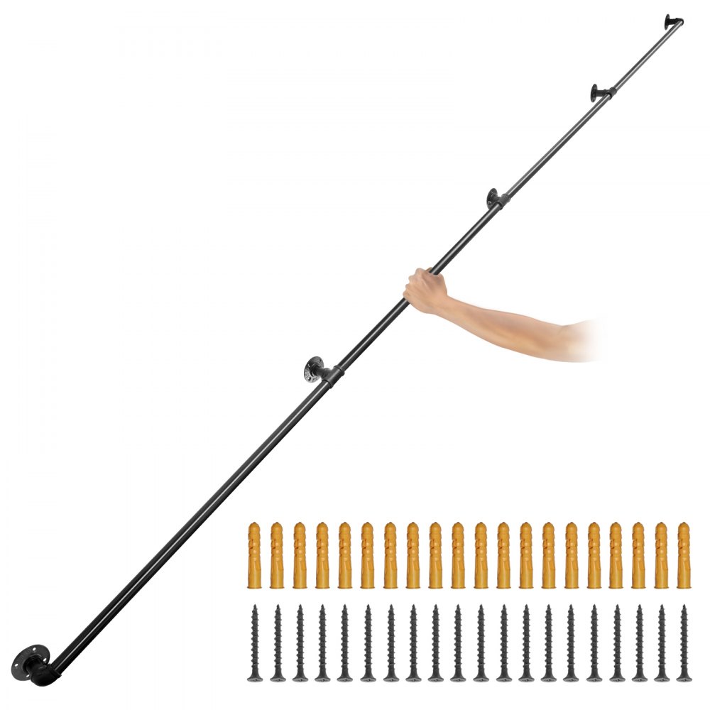 VEVOR 4x Retro Wasserrohr Handlauf 396cm Industrieller Geländer Schutzbügel ​Kohlenstoffstahl Matt 5x