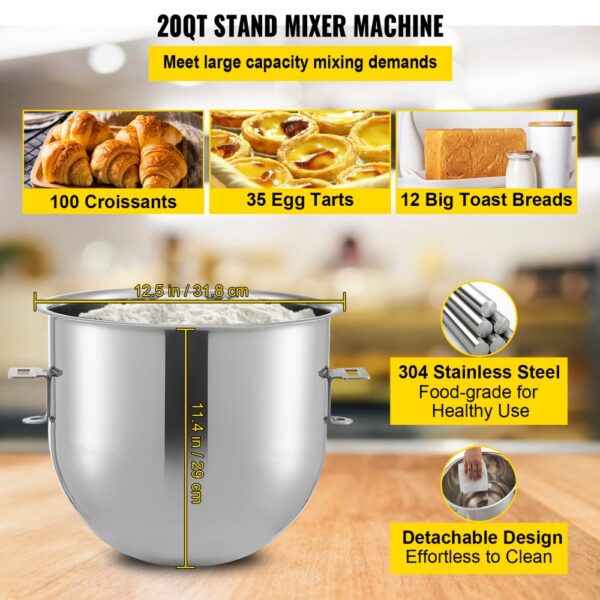 VEVOR Küchenmaschine, 1100 W Knetmaschine 20 L Edelstahl Kompakt Küchenmaschine 120 kg/h Fleischwolf – Bild 3