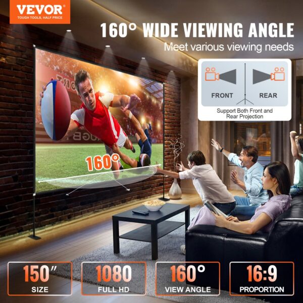 VEVOR Projektionsleinwand mit Ständer 381cm Tragbare Filmleinwand 16:9 Outdoor Indoor Beamer Leinwand – Bild 2