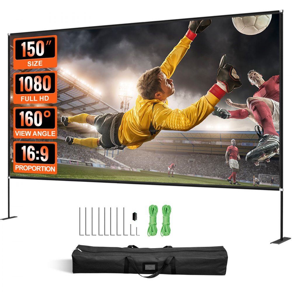 VEVOR Projektionsleinwand mit Ständer 381cm Tragbare Filmleinwand 16:9 Outdoor Indoor Beamer Leinwand