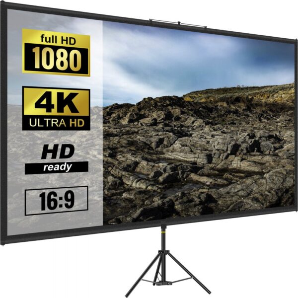 VEVOR 16:9 Beamer Leinwand Stativ 4K HD Projektionsleinwand Rolloleinwand Projektionsfläche 133x76cm