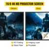 VEVOR 16:9 Beamer Leinwand Stativ 4K HD Projektionsleinwand Rolloleinwand Projektionsfläche 133x76cm – Bild 2