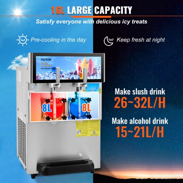 VEVOR 8 L x 2 Kommerzielle Slusheis Maschine, Slushgerät mit 26~32 L/Std. Slush Slushy Maschine – Bild 3