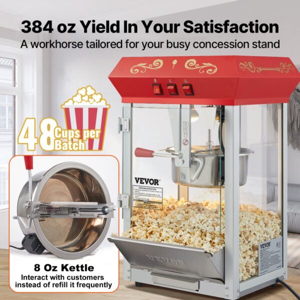 VEVOR Popcornmaschine Popcornautomat Popcorngerät 850 W, 8 oz Kessel für 48 Tassen pro Ladung – Bild 3