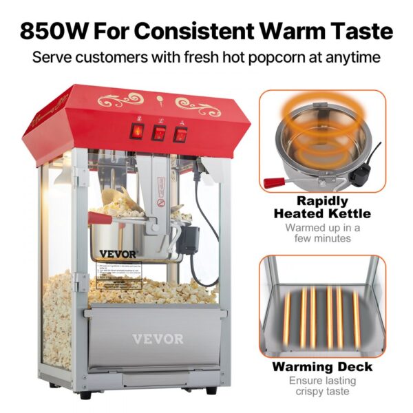 VEVOR Popcornmaschine Popcornautomat Popcorngerät 850 W, 8 oz Kessel für 48 Tassen pro Ladung – Bild 4