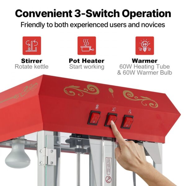 VEVOR Popcornmaschine Popcornautomat Popcorngerät 850 W, 8 oz Kessel für 48 Tassen pro Ladung – Bild 5