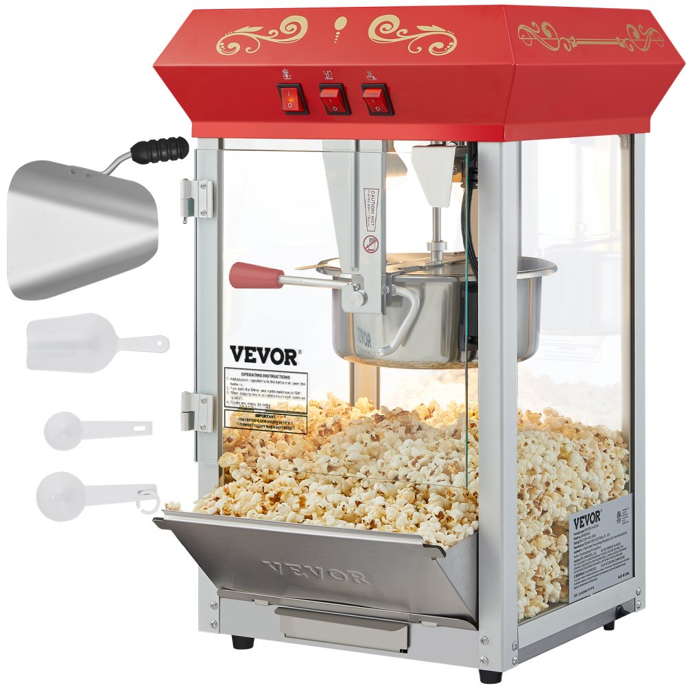 VEVOR Popcornmaschine Popcornautomat Popcorngerät 850 W, 8 oz Kessel für 48 Tassen pro Ladung