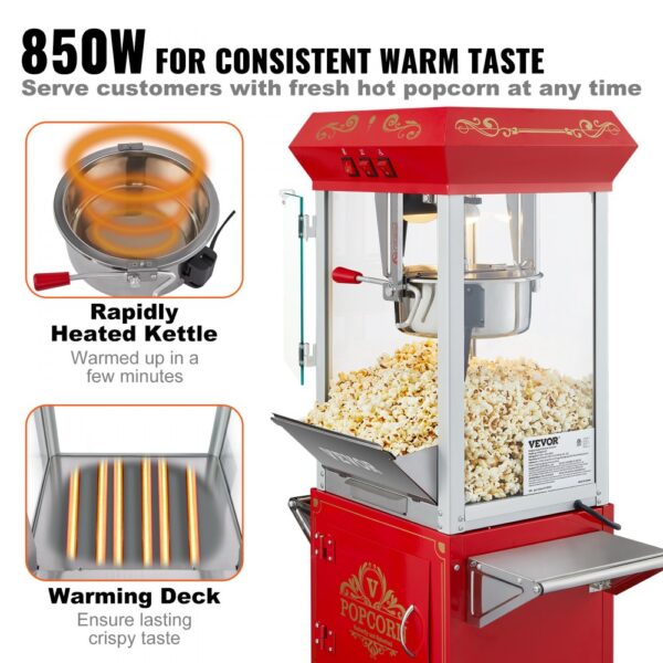VEVOR Popcornmaschine Popcornautomat Popcorngerät mit Wagen 850 W 8 oz Kessel für 48 Tassen pro Ladung – Bild 4