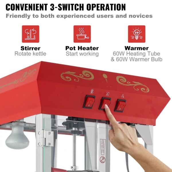 VEVOR Popcornmaschine Popcornautomat Popcorngerät mit Wagen 850 W 8 oz Kessel für 48 Tassen pro Ladung – Bild 5