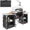 VEVOR Camping-Küchentisch, Aluminium-Kochstation mit 3 Schränken und Abnehmbarer Windschutzscheibe, Grill usw.