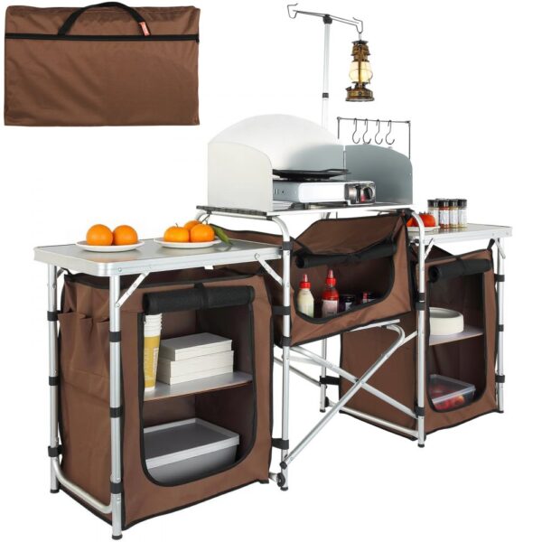 VEVOR Campingküche Campingschrank 174 x 176 x 46 cm, Tischküche mit Lampenmast & Haken Reiseküche VEVOR Campingküche Campingschrank 174 x 176 x 46 cm, Tischküche mit Lampenmast & Haken Reiseküche