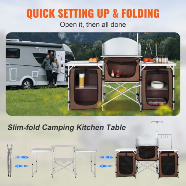 VEVOR Campingküche Campingschrank 174 x 176 x 46 cm, Tischküche mit Lampenmast & Haken Reiseküche – Bild 3 VEVOR Campingküche Campingschrank 174 x 176 x 46 cm, Tischküche mit Lampenmast & Haken Reiseküche – Bild 3