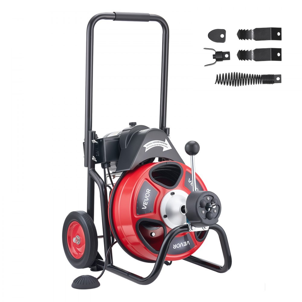 VEVOR Rohrreinigungsmaschine mit Automatischem Vorschub, 30m x 9,5mm Rohrreinigungsspirale mit Rollen