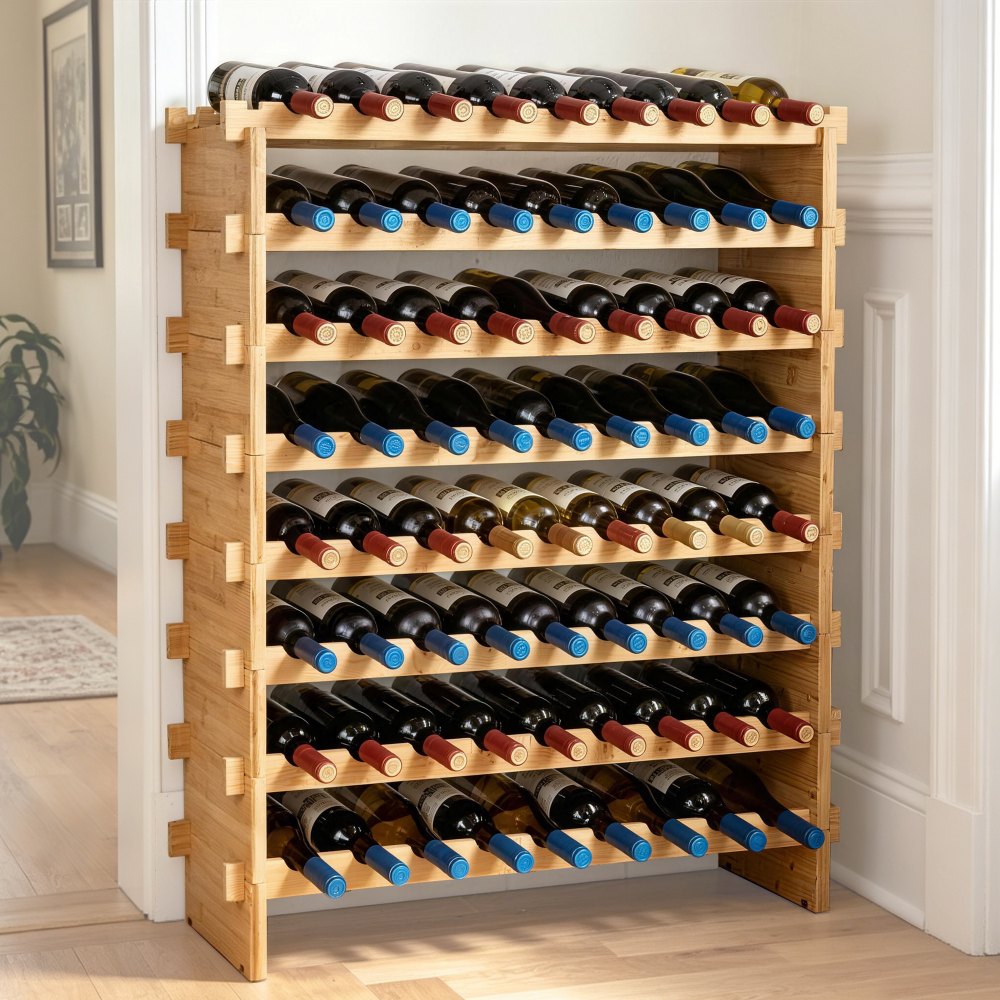 VEVOR Weinregal Weinständer für 72 Flaschen, BambusßFlaschenregal mit 8 Fächern, Bar