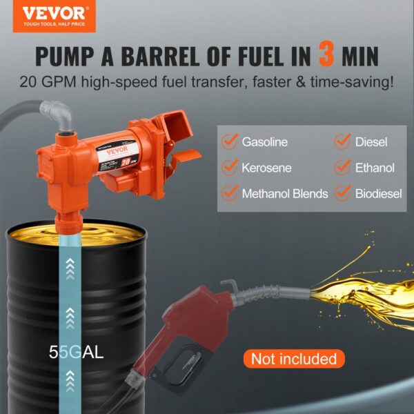 VEVOR Kraftstoff-Transferpumpe, 12 V, 75,7 L/min, 1/4 PS, Ethanol- & Methanolmischungen – Bild 2 VEVOR Kraftstoff-Transferpumpe, 12 V, 75,7 L/min, 1/4 PS, Ethanol- & Methanolmischungen – Bild 2