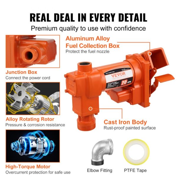 VEVOR Kraftstoff-Transferpumpe, 12 V, 75,7 L/min, 1/4 PS, Ethanol- & Methanolmischungen – Bild 5 VEVOR Kraftstoff-Transferpumpe, 12 V, 75,7 L/min, 1/4 PS, Ethanol- & Methanolmischungen – Bild 5