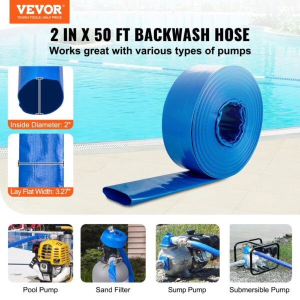 VEVOR Industrieschlauch 51 mm x 15,24 m Flachschlauch PVC Feuerwehrschlauch 58 PSI(4 bar) Arbeitsdruck – Bild 2