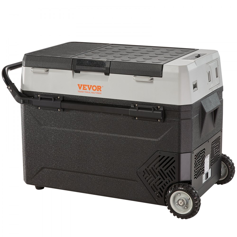 VEVOR Camping Kühlschrank 53 L Kühlbox, 12 / 24 V Rollbare Elektrische Gefrierbox 2 in 1 Doppelzone, Lkw