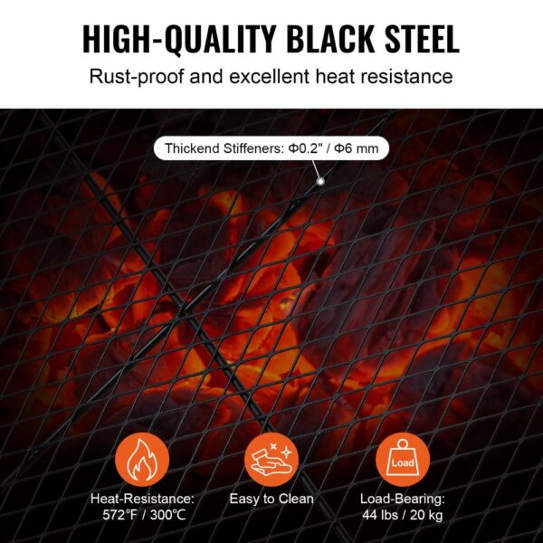 VEVOR 810 x 380 x 25 mm X-Marks Feuerstellen-Grillrost, Rechteckiger Grillrost, Schwarz – Bild 3