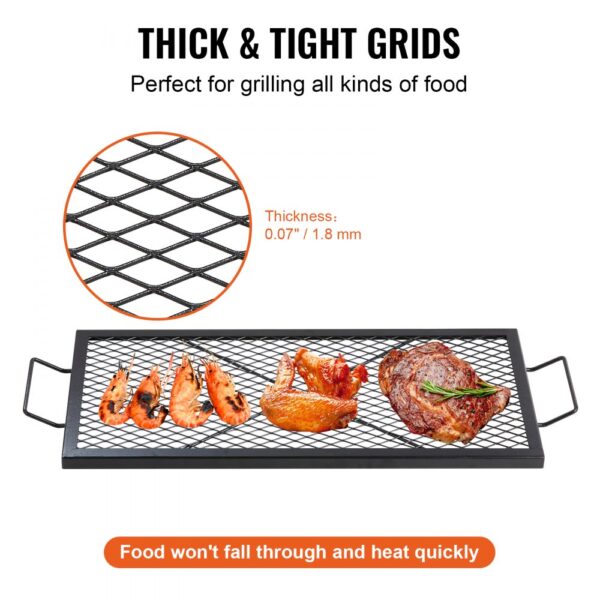 VEVOR 810 x 380 x 25 mm X-Marks Feuerstellen-Grillrost, Rechteckiger Grillrost, Schwarz – Bild 4