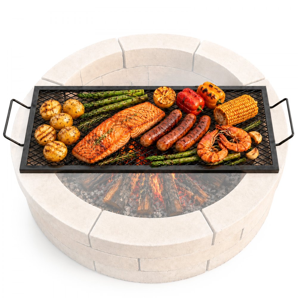 VEVOR 810 x 380 x 25 mm X-Marks Feuerstellen-Grillrost, Rechteckiger Grillrost, Schwarz