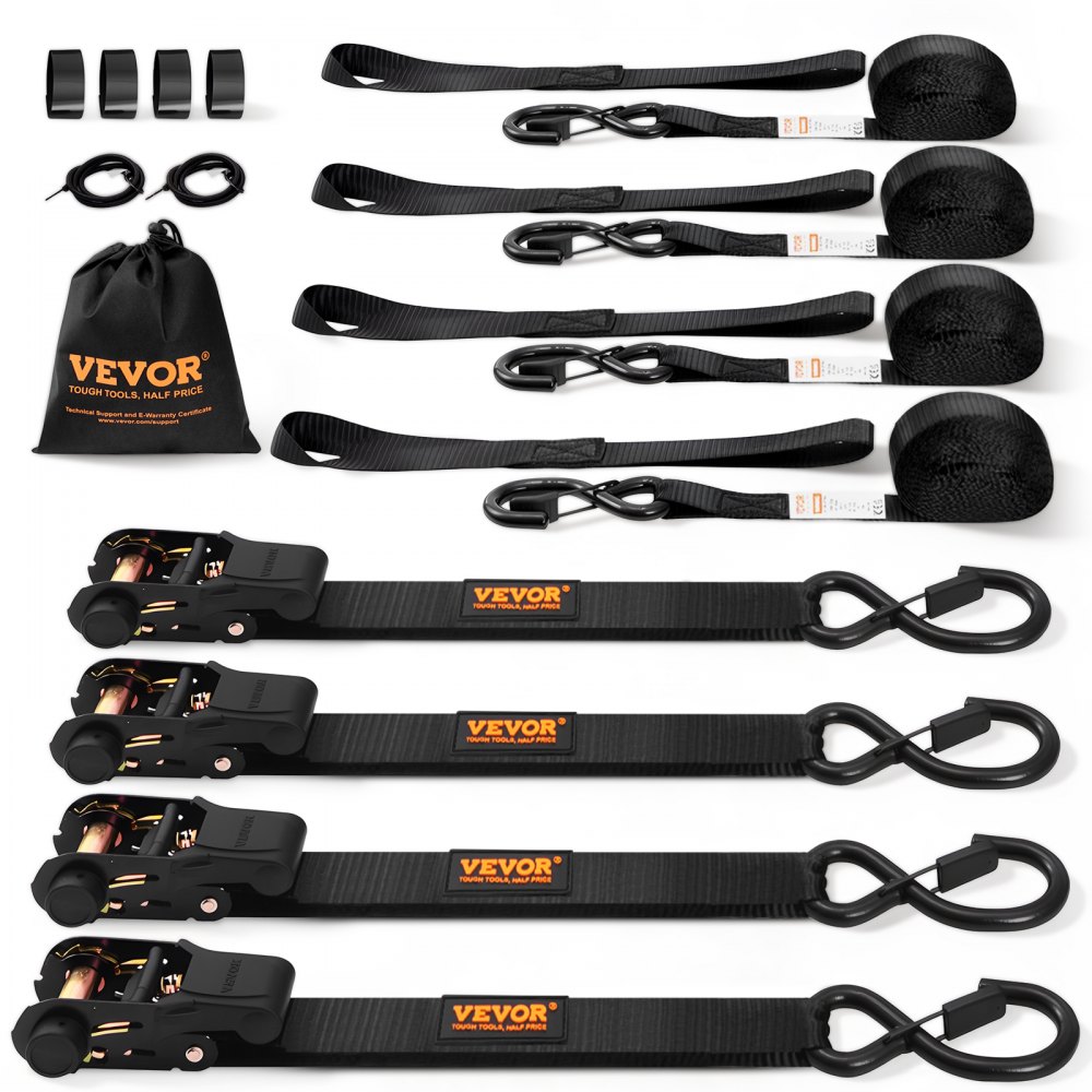 VEVOR 4er-Set Spanngurt 0,025 x 4,6 m Zurrgurt 998 kg Ratschenzurrgurt Polyester-Gurt Kohlenstoffstahl-Haken