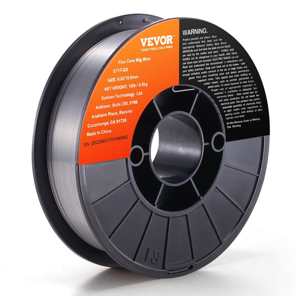 VEVOR 1 Rolle Fülldraht E71T-GS 0,8 mm 4,5 kg MIG/MAG-Schweißdraht 200 mm Spulendurchmesser Schweißdrahtrolle