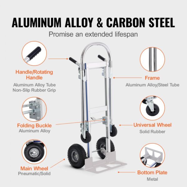 VEVOR 2-in-1 Sackkarre Klappbar 0,686kg Tragfähigkeit Transportkarre Aluminiumlegierung & Kohlenstoffstahl ⇋ – Bild 4